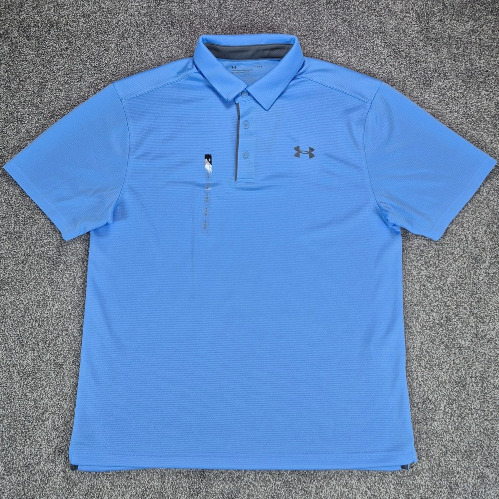 Under Armour Tech Polo Mens Large Blue Short Sleeve Loose Fit UA